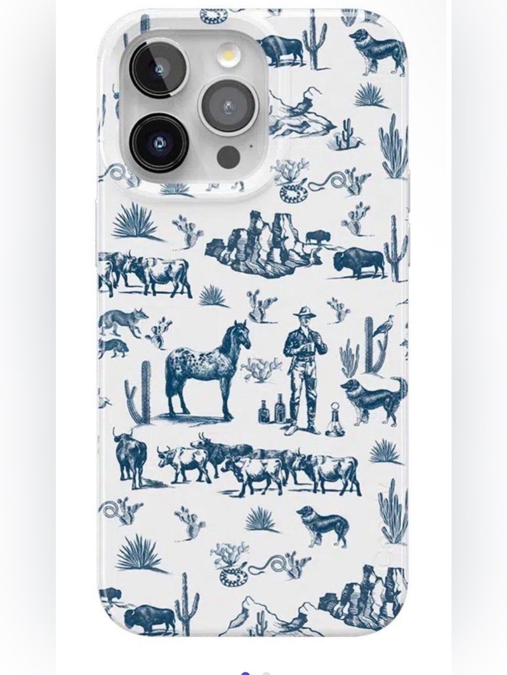 Clear Western Print Phone Case in Blue on White - Unbranded